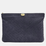 Navy Blue Caviar Leather Large O Case Boy Clutch Bag