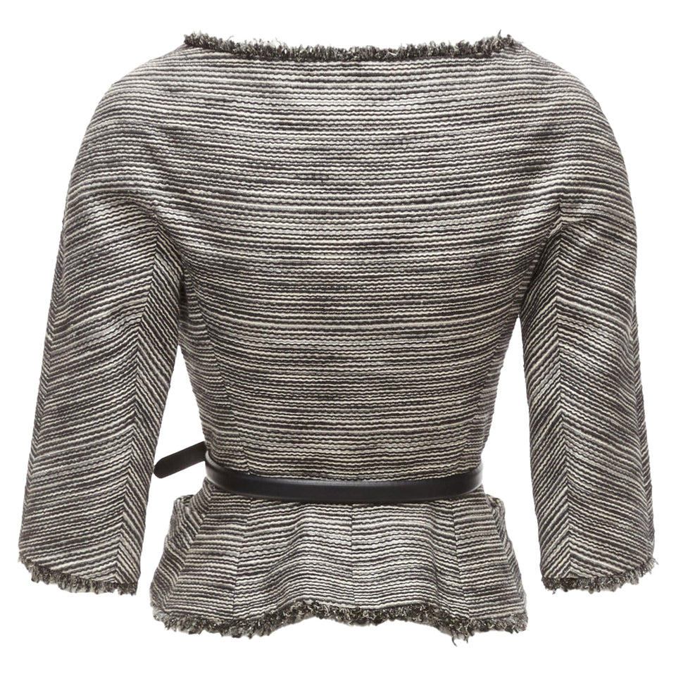 Christian Dior Applique Cotton Leather Belt Cropped Bar Jacket