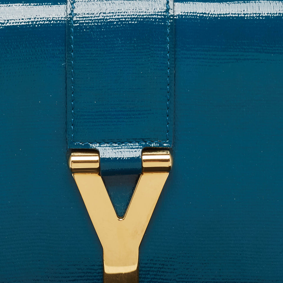 Saint Laurent Teal Green Patent Leather Y Line Clutch