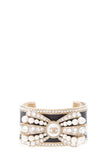 Chanel Black Rhinestone & Pearl Bow Cuff Bracelet