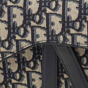 Dior Navy Blue Oblique Canvas And Leather Mini Saddle Bag