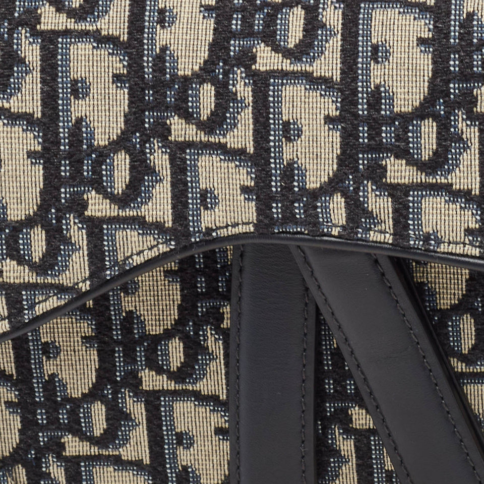 Dior Navy Blue Oblique Canvas And Leather Mini Saddle Bag