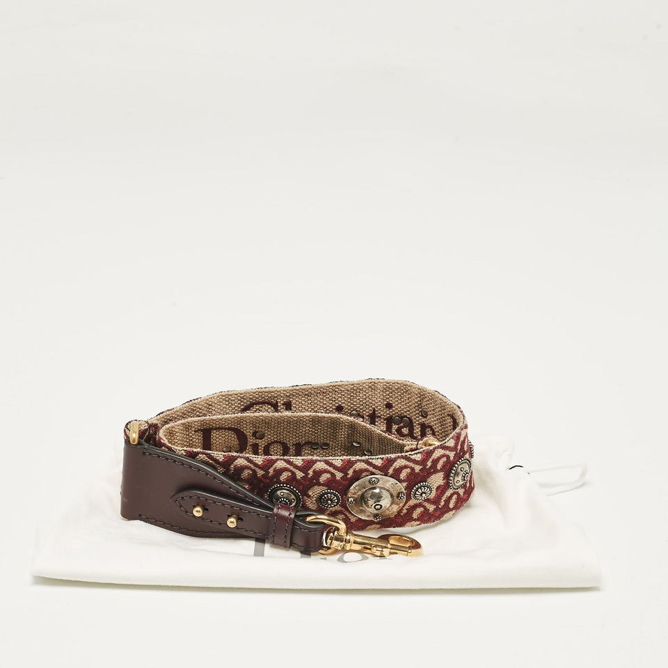 Dior Burgundy/beige Oblique Canvas And Leather Studded Shoulder Bag Strap