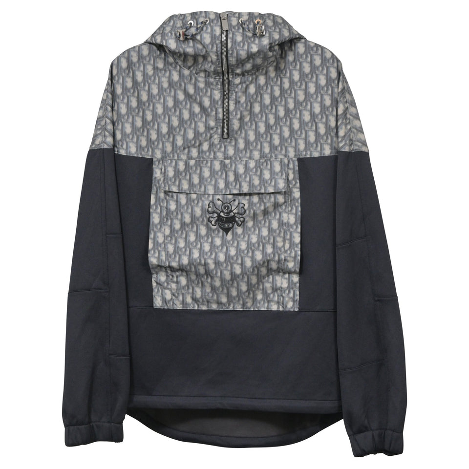 Dior x Shawn Stussy Blurred Oblique Anorak Hoodie in Blue Polyester