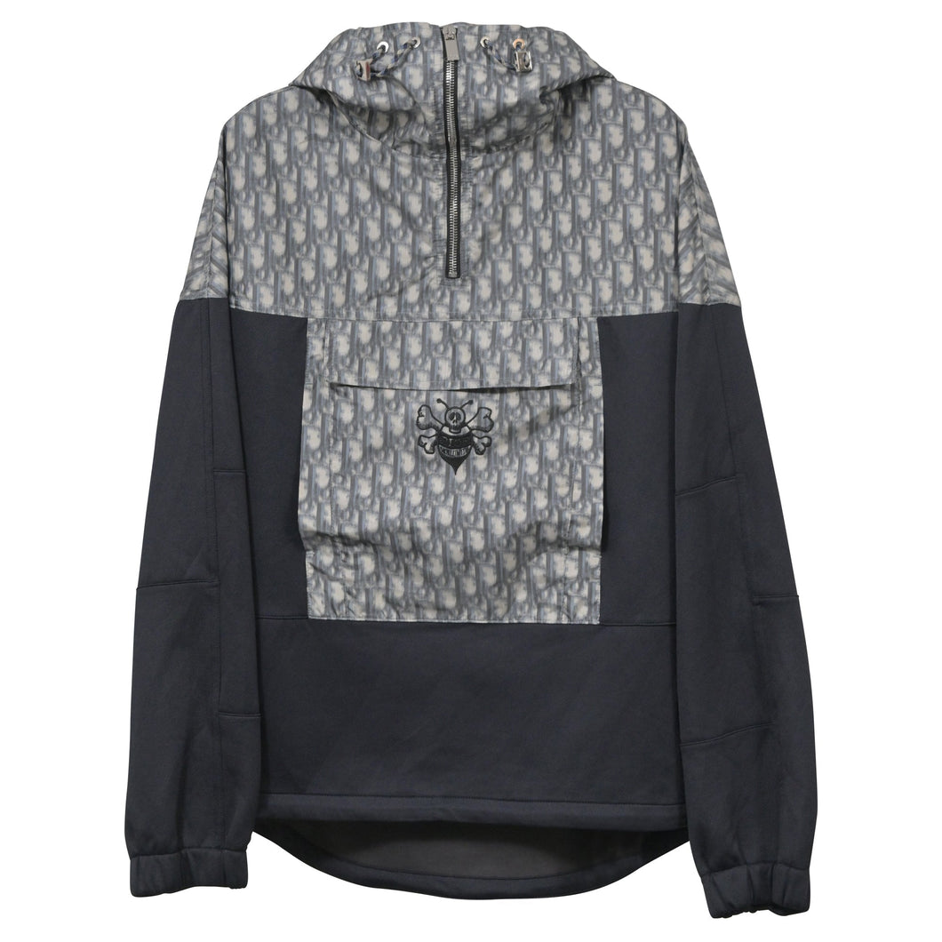 Dior x Shawn Stussy Blurred Oblique Anorak Hoodie in Blue Polyester