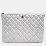 Silver Caviar Leather Clutch Bag