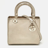 Dior Gold Microcannage Patent Leather Medium Lady Dior Tote