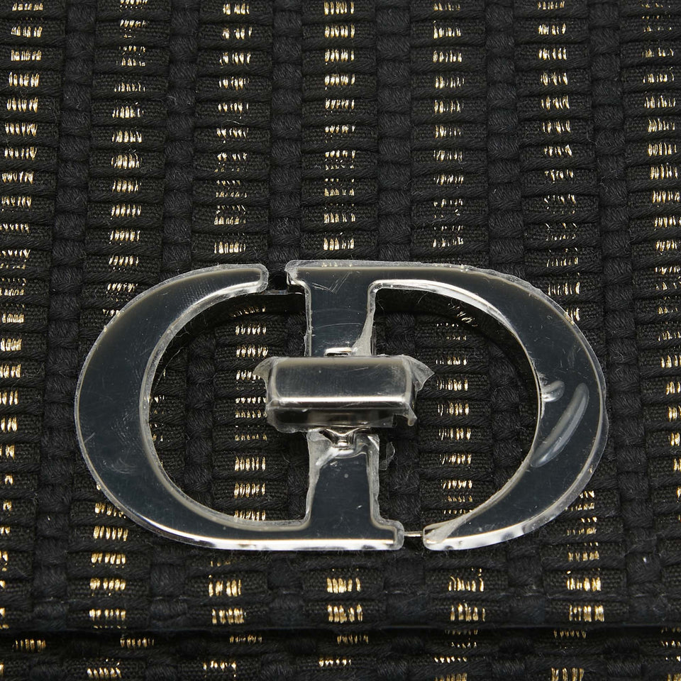 Dior Black/gold Embroidered Fabric Small Caro Shoulder Bag