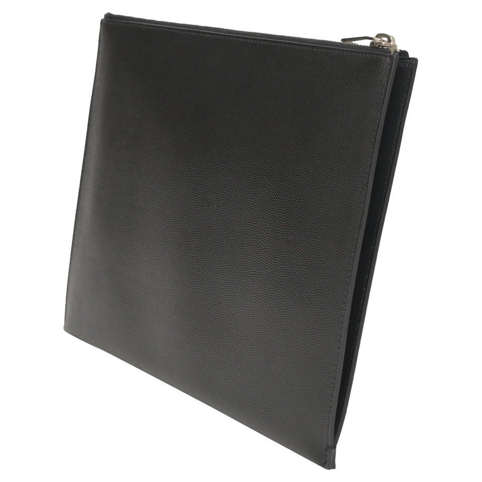 Saint Laurent Letters Large Zip Clutch in Black Leather
