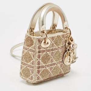 Dior Gold Cannage Leather Micro Beaded Lady Dior Tote