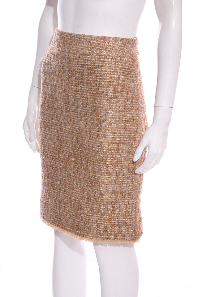 Chanel 2005 Pre-Fall Gold Tweed Skirt SZ 34