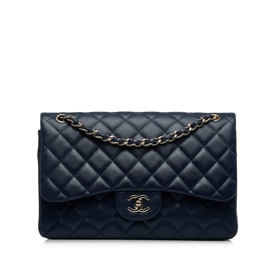 Chanel Classic Double Flap Jumbo Dark Blue Caviar gold