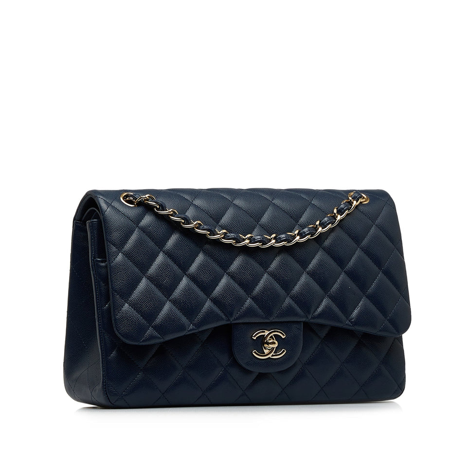 Chanel Classic Double Flap Jumbo Dark Blue Caviar gold