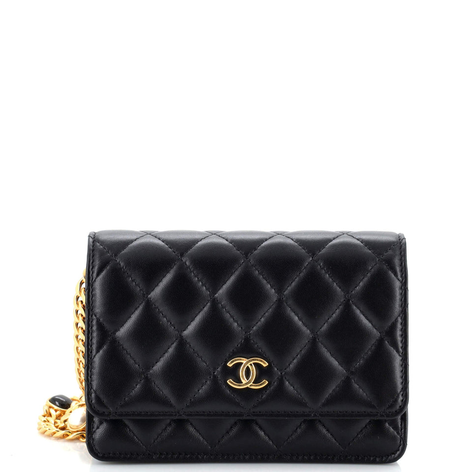 CHANEL Resin Pearl Chain Flap Bag Quilted Lambskin Mini