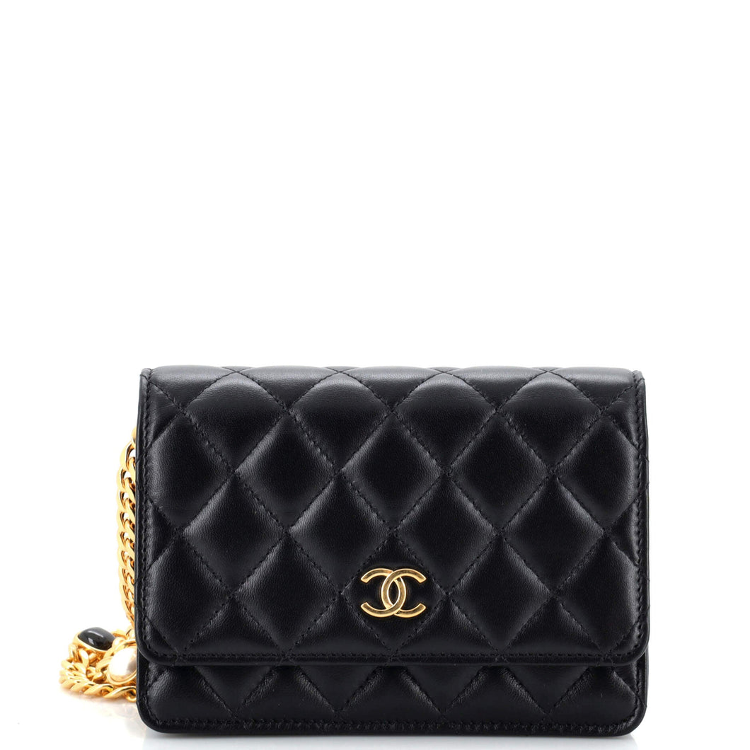 CHANEL Resin Pearl Chain Flap Bag Quilted Lambskin Mini