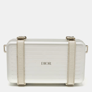 Christian Dior X Rimowa Silver Aluminum And Leather Personal Clutch Bag