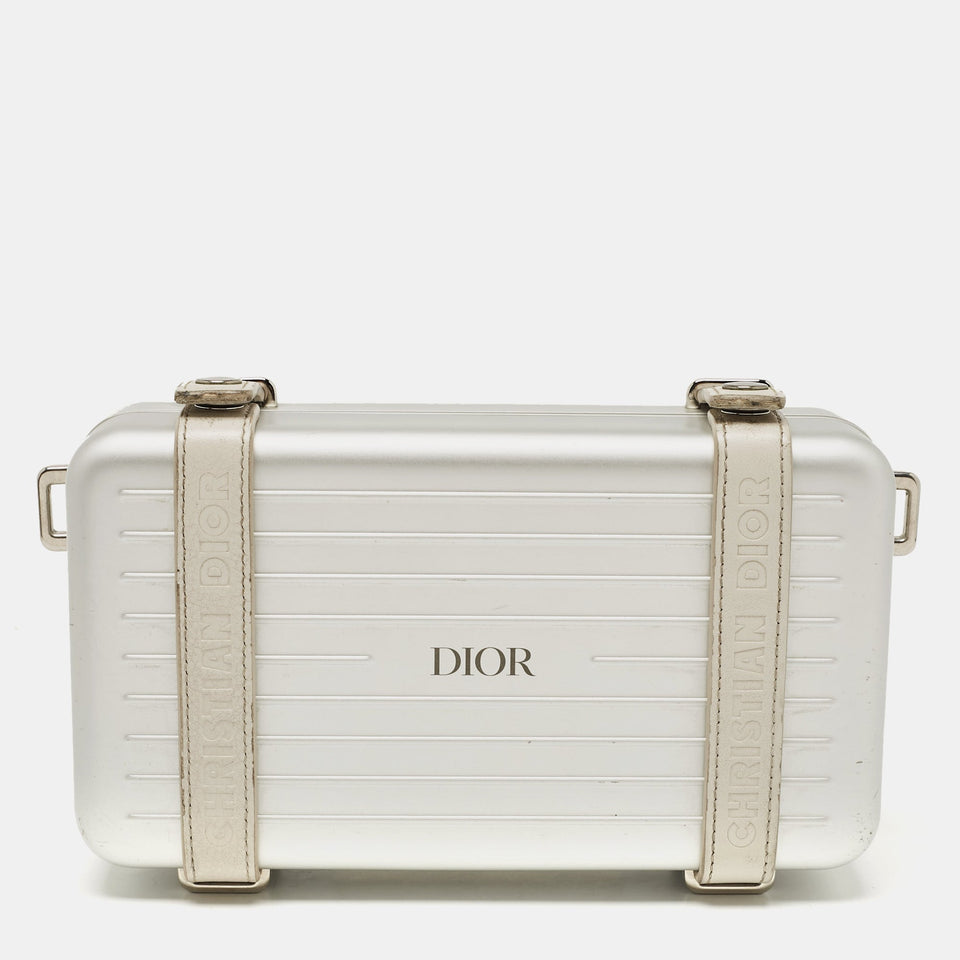 Christian Dior X Rimowa Silver Aluminum And Leather Personal Clutch Bag