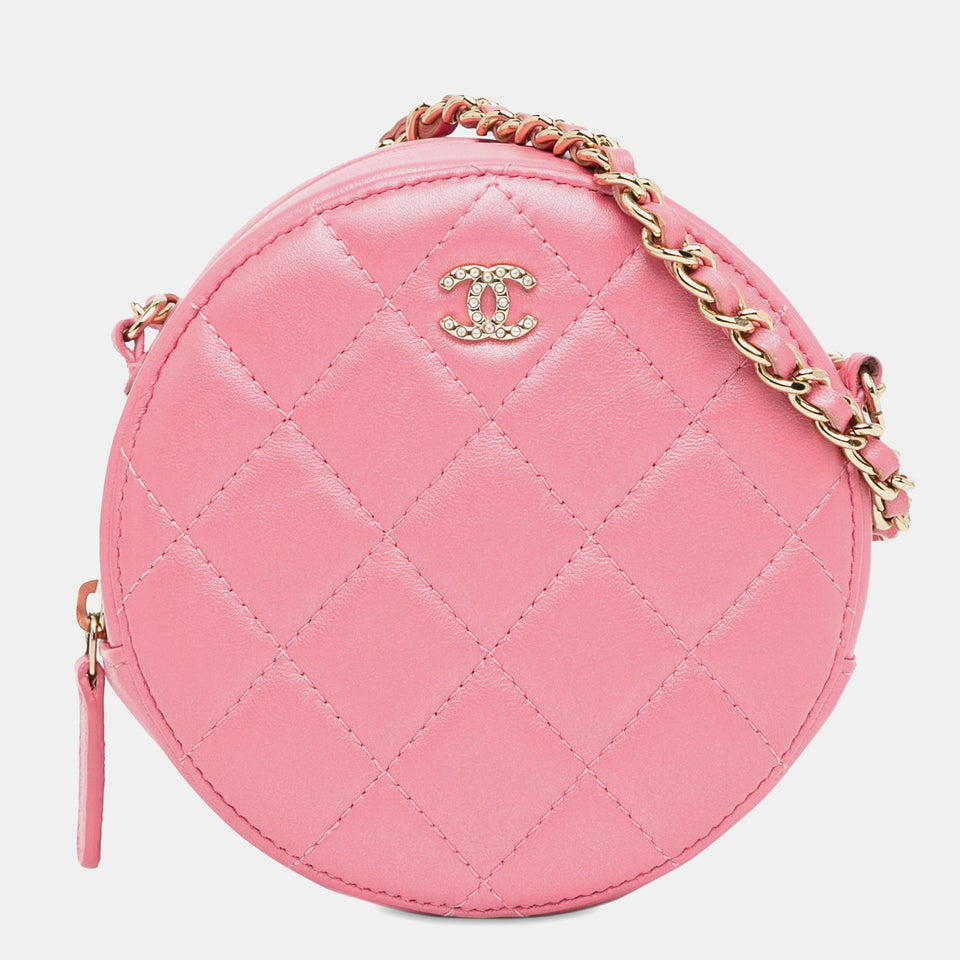 CC Quilted Lambskin Round Pearl Clutch with Chain