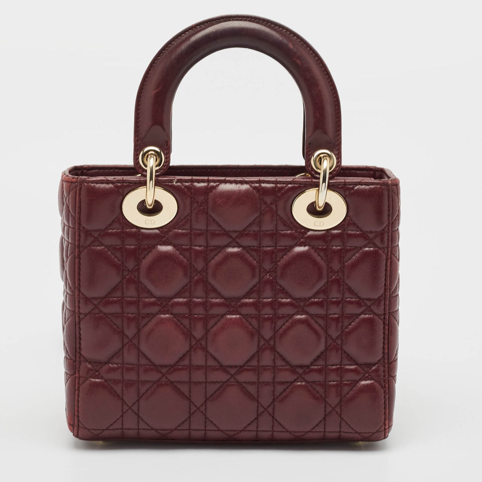 Dior Burgundy Cannage Leather Small Lady Dior My Abcdior Tote
