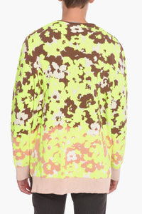 Dior Crew Neck Cotton Blend Sweater with Floral Motif