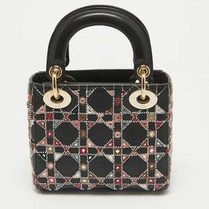 Dior Black Leather Mini Embroidered Beaded Lady Dior Tote