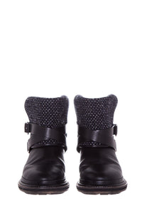 Chanel Black Tweed & Leather Boots SZ 37