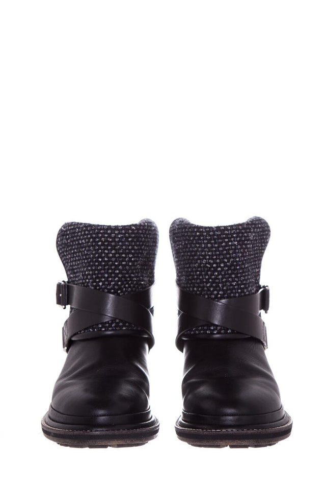 Chanel Black Tweed & Leather Boots SZ 37