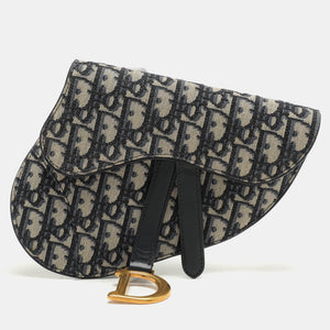 Dior Blue/black Oblique Canvas And Leather Saddle Belt Bag