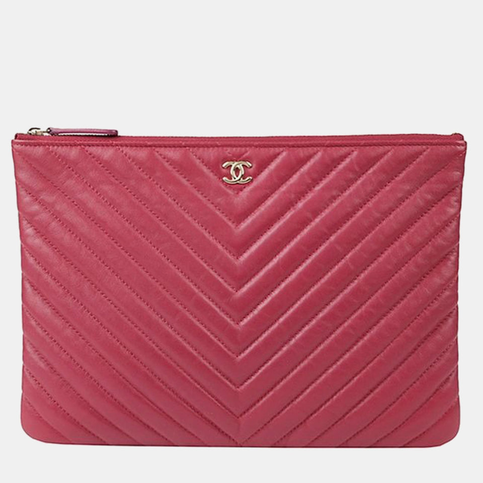 Red Leather Chevron New Medium Clutch