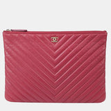 Red Leather Chevron New Medium Clutch