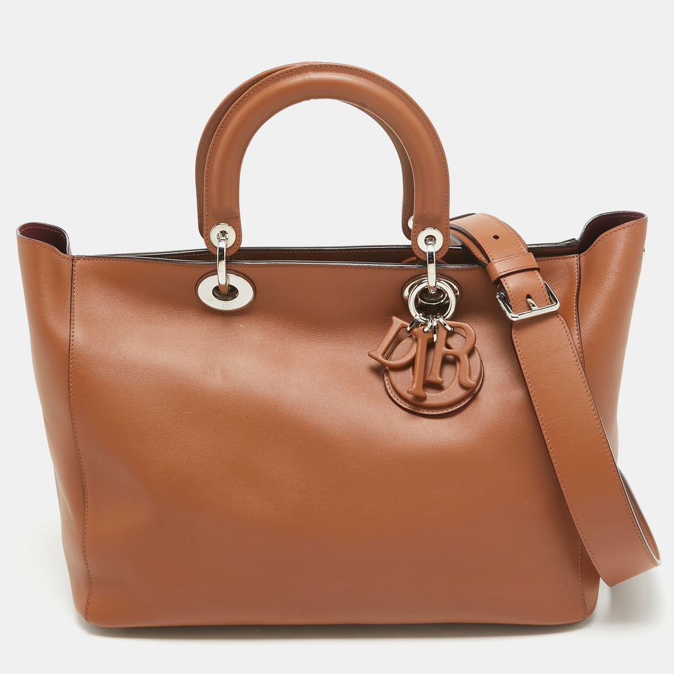 Dior Brown Leather Diorissimo Zip Shopper Tote..