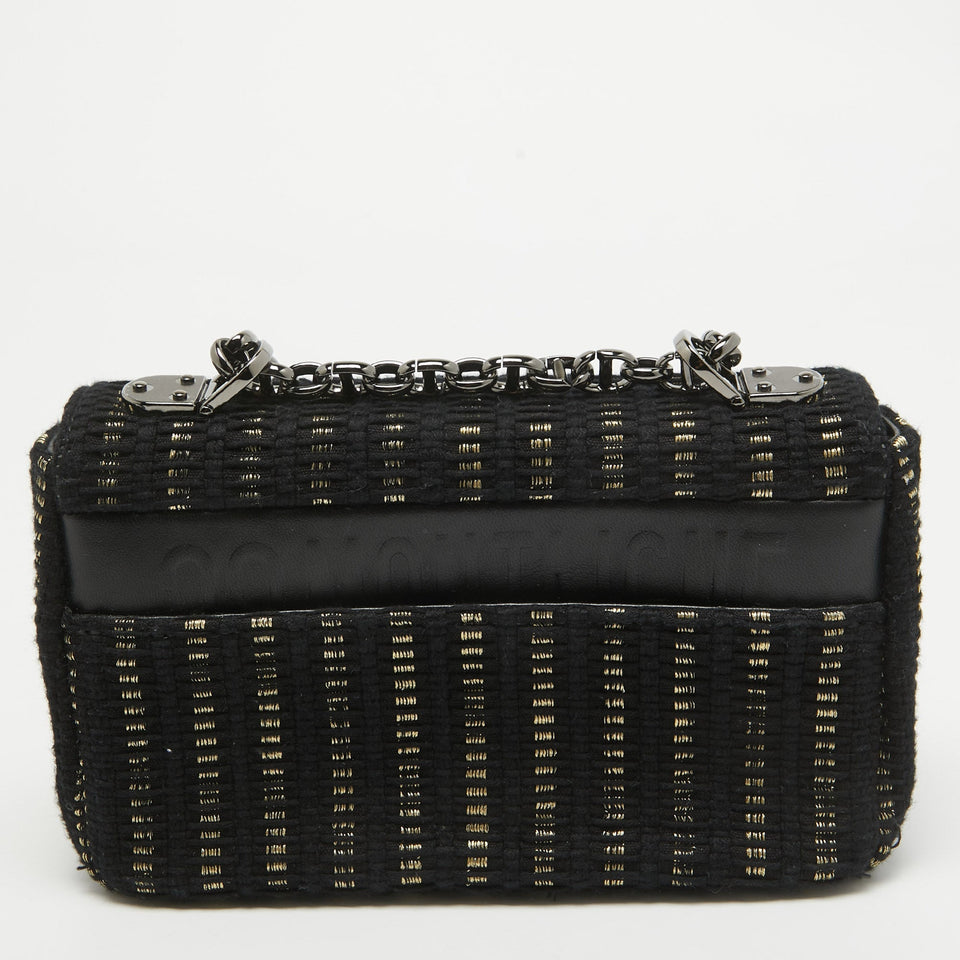 Dior Black/gold Embroidered Fabric Small Caro Shoulder Bag
