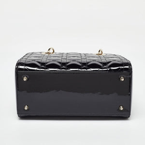 Dior Black Cannage Patent Leather Medium Lady Dior Tote