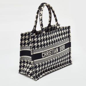 Dior Black/white Embroidered Macro Houndstooth Canvas Medium Book Tote