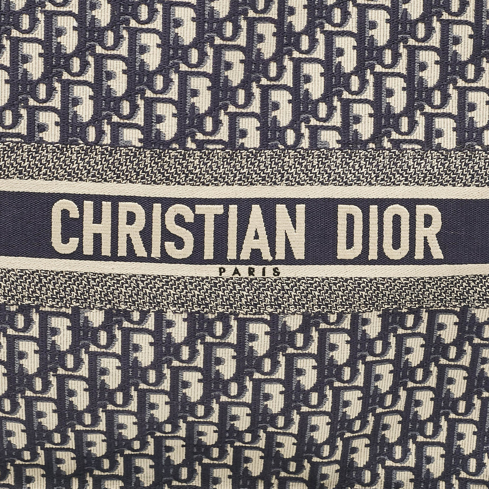 Dior Navy Blue Oblique Embroidered Canvas Large Book Tote