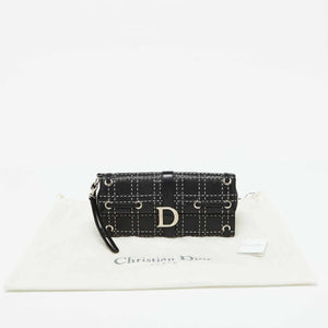 Dior Black Leather Cannage Perforated Stitched Flap Clutch