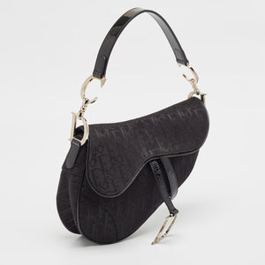 Dior Black Oblique Canvas And Patent Leather Xs Saddle Bag