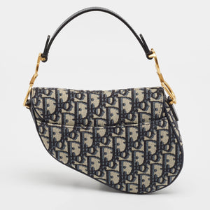 Dior Navy Blue Oblique Canvas And Leather Mini Saddle Bag