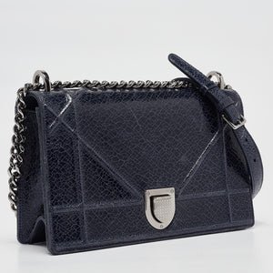 Dior Navy Blue Crinkled Patent Leather Medium Diorama Shoulder Bag