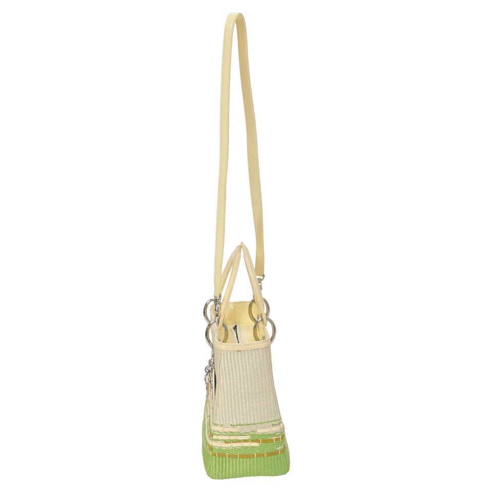 Dior Raffia Medium Lady Dior in Green Leather