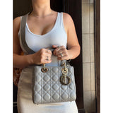 Christian Dior Gray Cannage Lambskin Small Lady Dior Bag