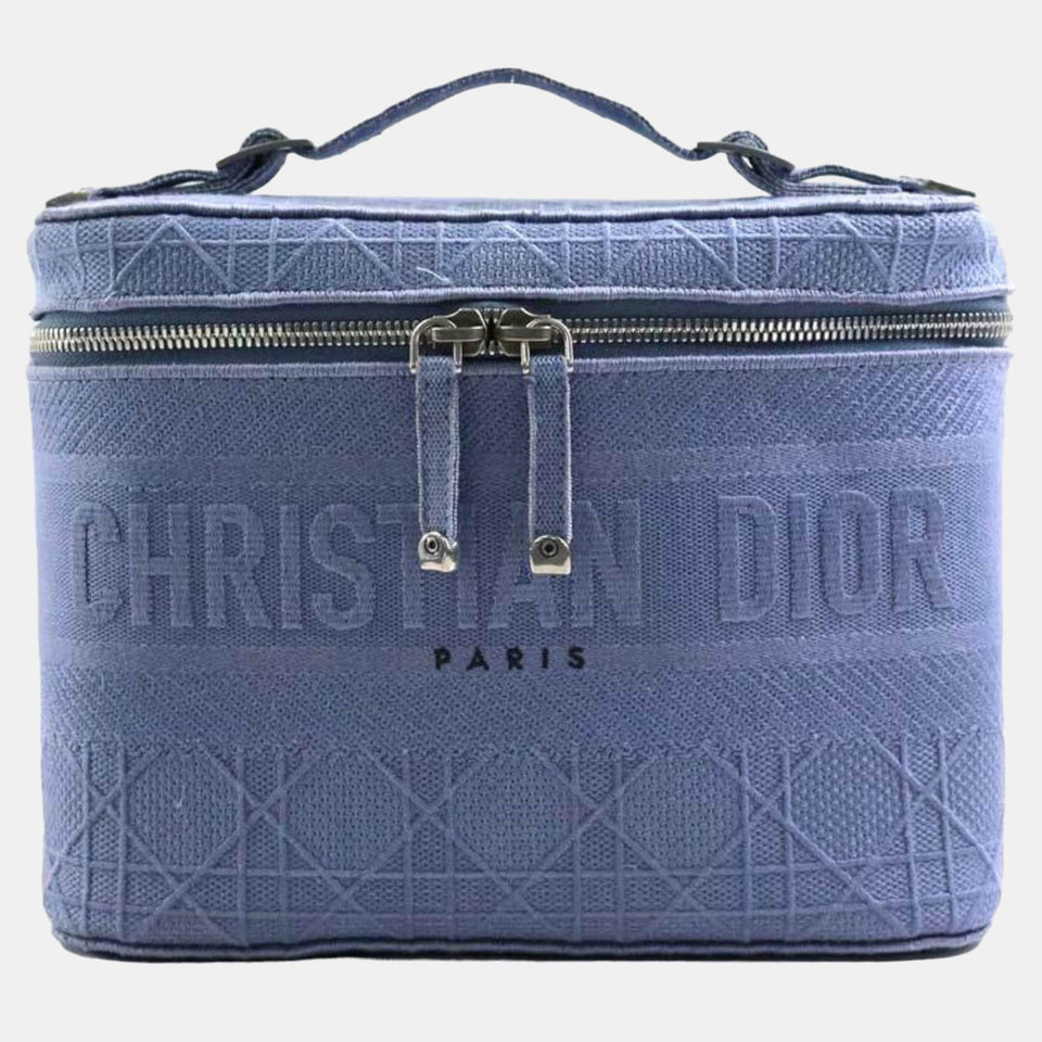 Blue Cannage Embroidery Canvas DiorTravel Vanity Case Bag