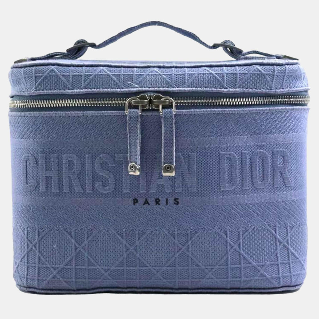Blue Cannage Embroidery Canvas DiorTravel Vanity Case Bag