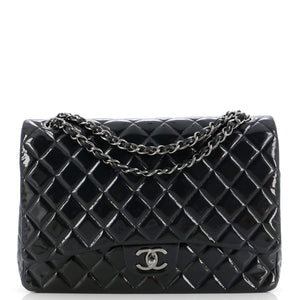 CHANEL Classic Double Flap Bag Quilted Patent Maxi