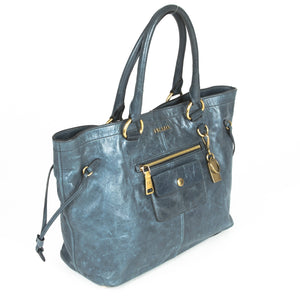 Prada Blue Leather Tote  (Indistinguishable)