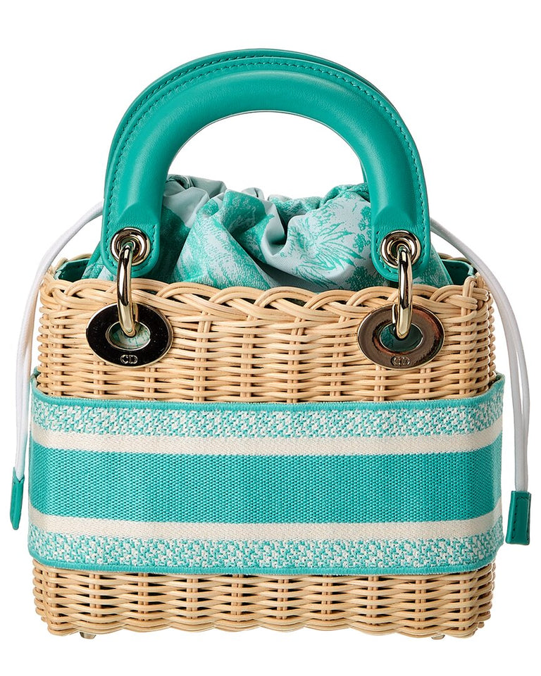 Dior Lady Dior Mini Straw & Leather Crossbody