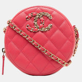 Pink 19 Round Caviar Clutch With Chain