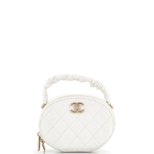 CHANEL CC Ruched Oval Top Handle Quilted Lambskin Mini