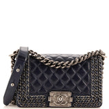CHANEL Chained Boy Flap Bag Quilted Glazed Calfskin Small