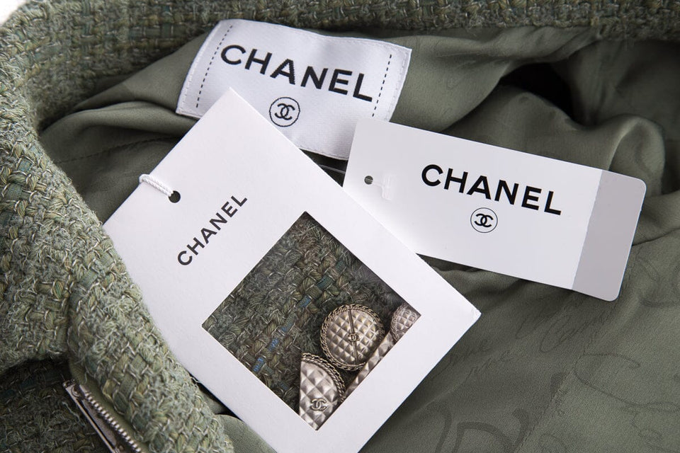 Chanel Green Tweed Zip Up Jacket SZ 42 NWT